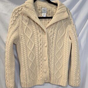 Garent Hill Ivory Cardigan 100% Wool Knited Size Medium